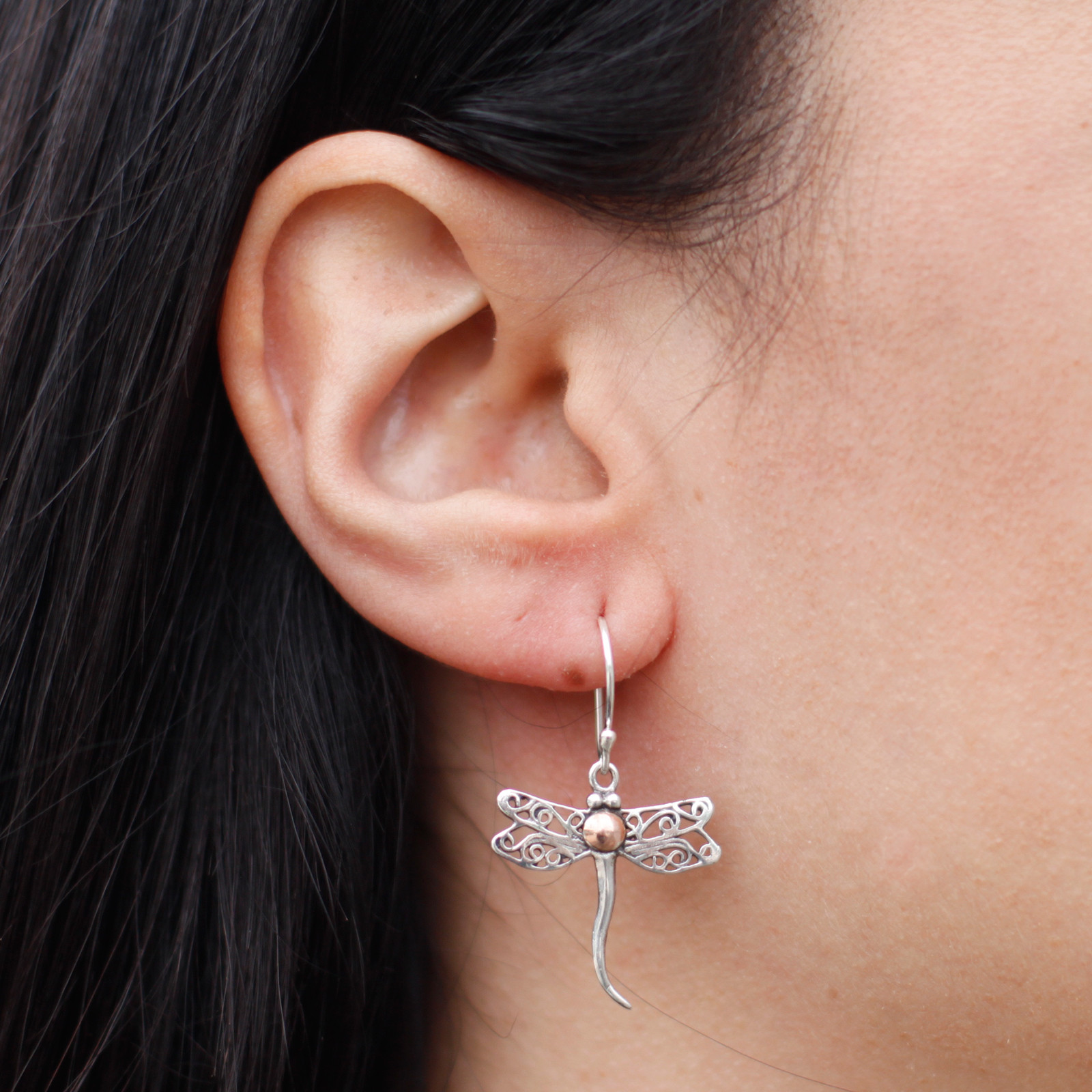 Silver & Gold Earring - Dragonflies - Image 3