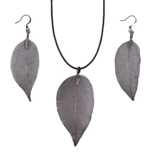 Pewter Bravery Leaf Necklace & Earring Set