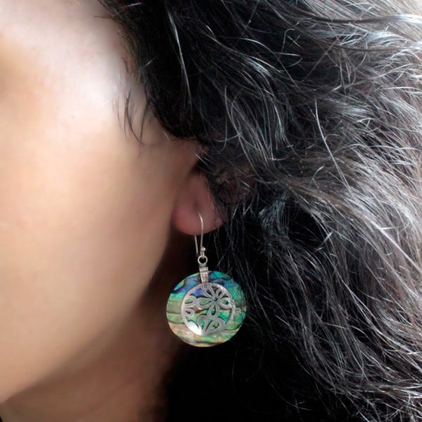 Shell & Silver Earrings - Flowers - Abalone - Image 2