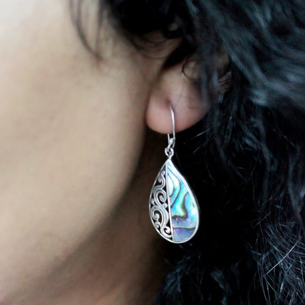 Shell & Silver Earrings - Teardrop- Abalone - Image 2