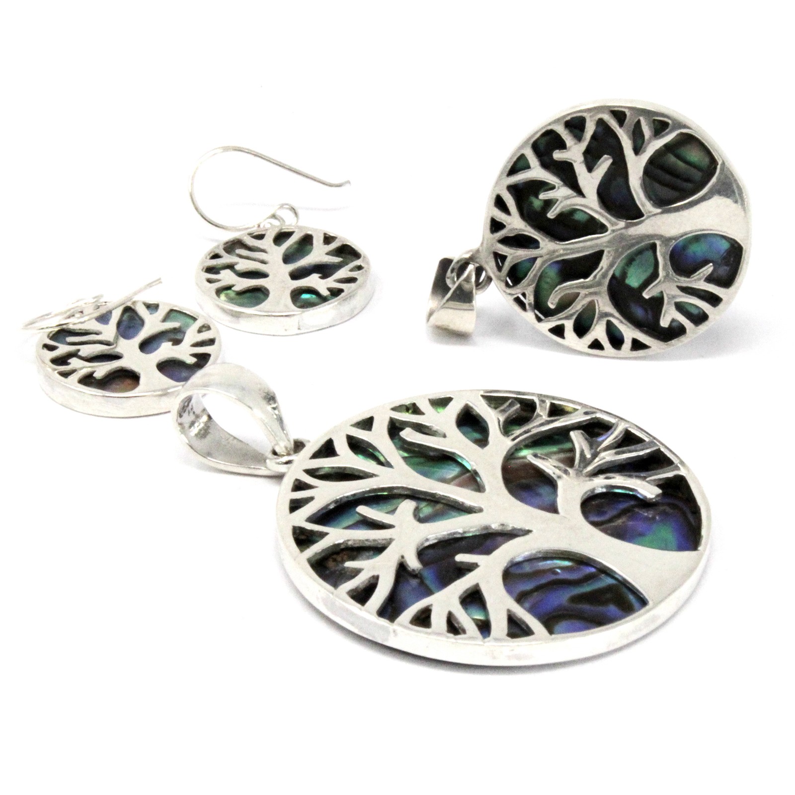 Tree of Life Silver Earrings 15mm - Abalone - Image 4